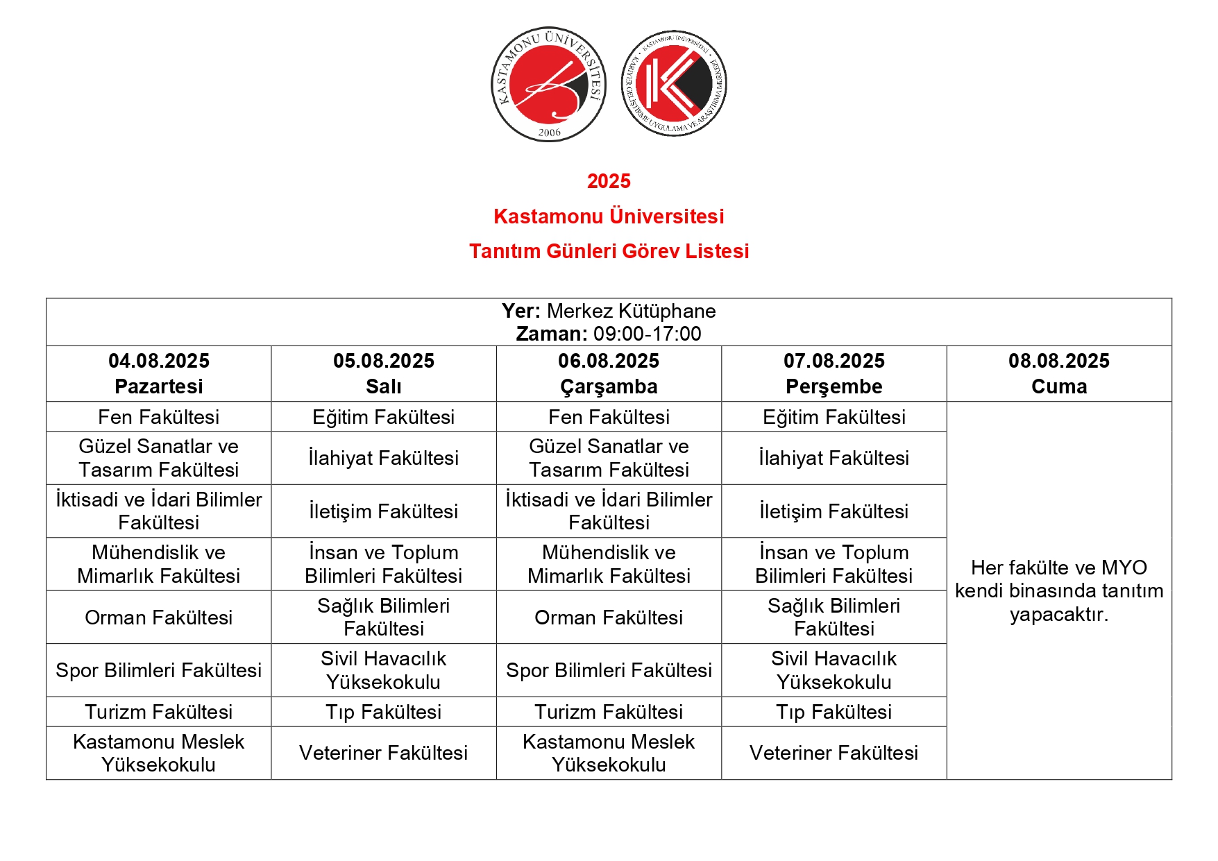 Kastamonu Üniversitesi’nde 2025 Yılı Tercih ve Tanıtım Günleri Başlıyor!