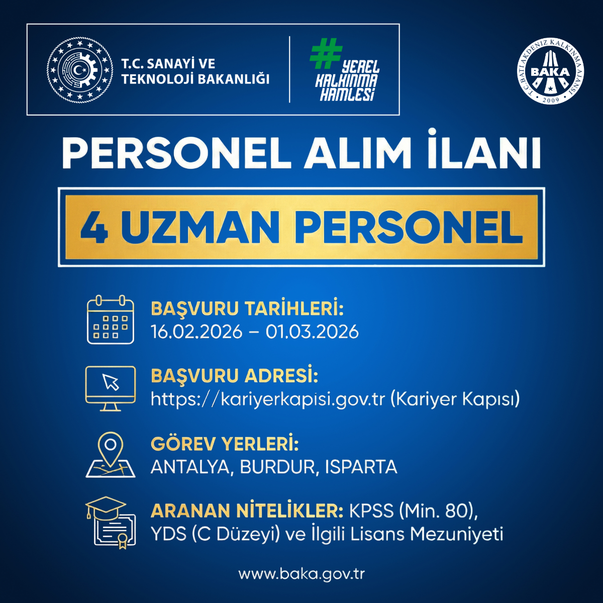 T.C. Batı Akdeniz Kalkınma Ajansı (BAKA) Personel Alım İlanı Hk.